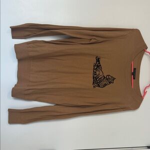 Banana Republic Brown Long Sleeve Tee with Black Tiger Design